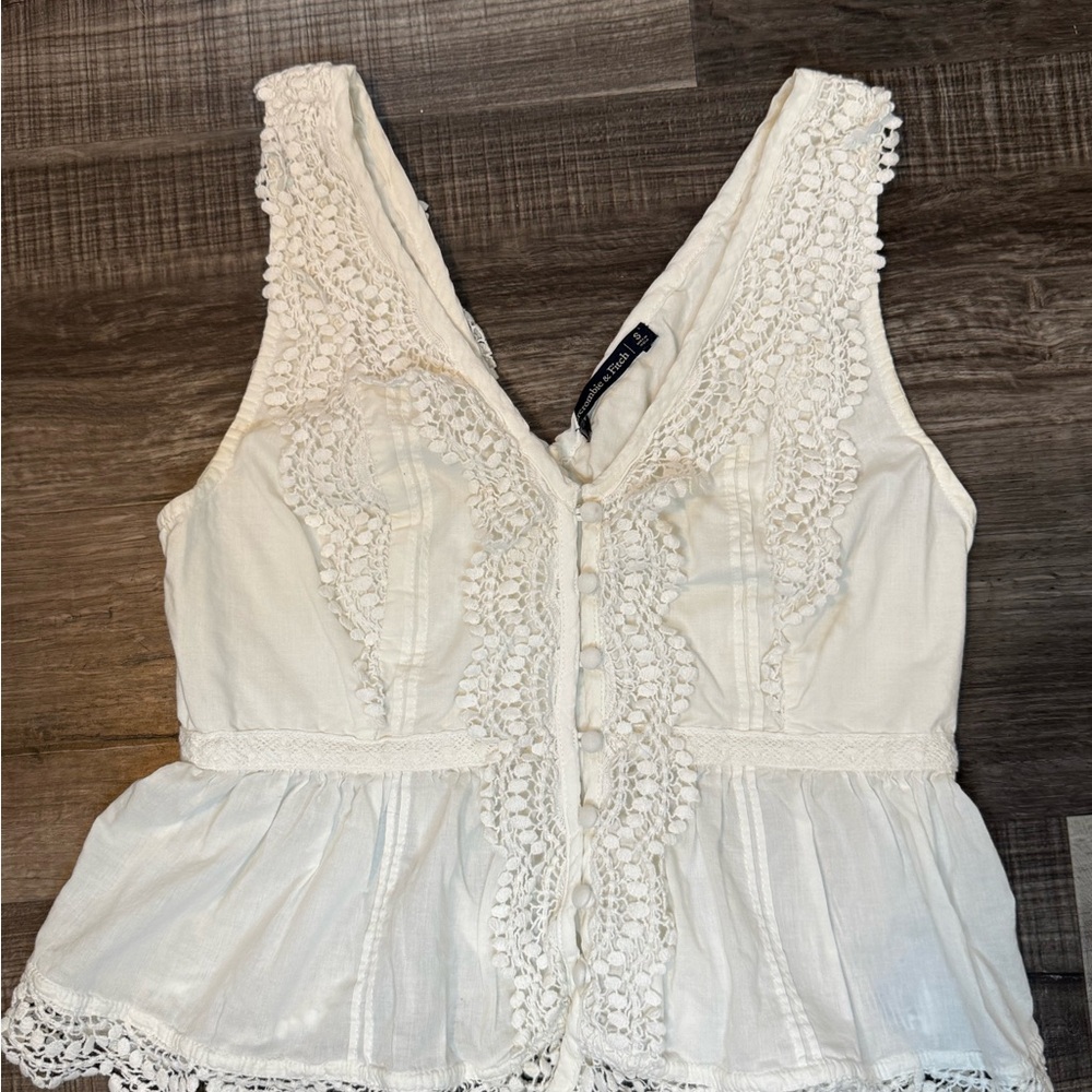 Abercrombie & Fitch White Embellished Peplum Blouse